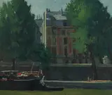 Michel Dureuil, Barge on the Seine, Paris, 1951, Oil on Board