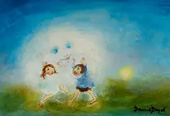 David Boyd, The Cloudman, with Children Playing, c.2003, Oil & Mixed Media on Board