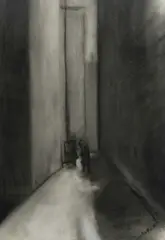 Robert Dickerson, People in Alley, Charcoal
