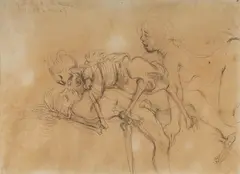 Donald Friend, Youth, Death and the Maiden (S.H., D.F., & Marie X), Pen & Ink