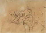 Donald Friend, Youth, Death and the Maiden (S.H., D.F., & Marie X), Pen & Ink