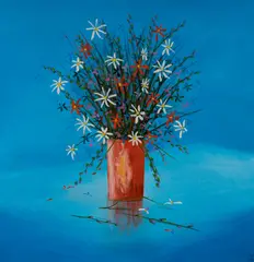 Kym Hart, Wildflowers in a Vase, Oil on Board