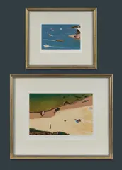 John Earle, (2), 'Sydney Harbour,' hand-coloured print or pochoir (?) 1/20 A/P (15x23.5cm); & 'Susan Gilmour Beach,' 1987, silkscreen 69/85 (26x39cm)