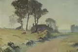 Lance Solomon, Cottage & Cattle Grazing by a Country Road