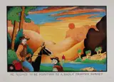 Glen Baxter, He Seemed To Be Pointing To A Badly Printed Sunset, 1984, Colour Lithograph 47/200