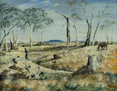 Dorothy Sutton, Snake Catchers, 1968, Oil on Canvas on Board