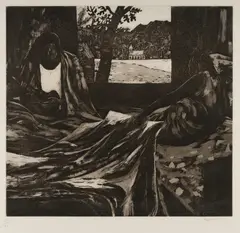 Ray Crooke, Island Interior with Guitar Player, 1977, Aquatint Etching
