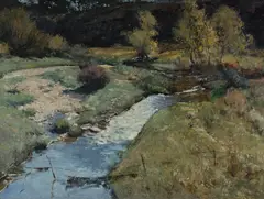 Study for 'Rocky Stream by Harold Vincent Lane, Oil on Canvas on Board, sold Jul 2022