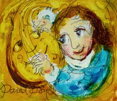 David Boyd, Musician Playing Lute, Oil & Mixed Media on Board