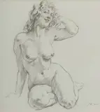 Figure Posing by Norman Lindsay, c.1925, Pencil, sold May 2022