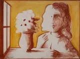 Charles Blackman, Girl by the Window with Vase of Flowers, Pastel