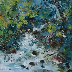 Celia Perceval, Stream At Rowlestown After Rain, 1972, Oil on Canvas