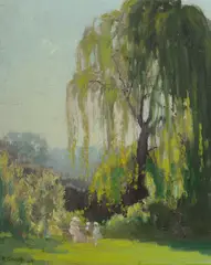 Herbert Reginald Gallop, Family Outing & Weeping Willow, 1919, Oil on Canvas on Board