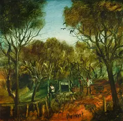 Mining Landscape - Study by Pro Hart, Oil on Canvas on Board, sold May 2022
