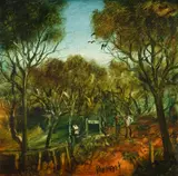 Mining Landscape - Study by Pro Hart, Oil on Canvas on Board, sold May 2022