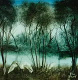 Pro Hart, Swamp Birds, 1984, Oil on Board