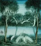 Pro Hart, Waterbirds, Oil on Board