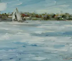 Geoffrey Proud, Yacht Under Full Sail, Oil on Board