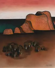 Shay Docking, Volcanic Cone and Crater Lake, 1986, Pastel & Acrylic