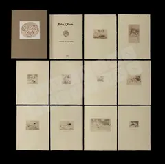 (10) by John Olsen, Complete suite of ten etchings, with cover plate, frontispiece, intro text by John Olsen, and original linen-covered pre, sold May 2022