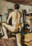 Robert Barnes, Male Nude, 1988, Oil on Board