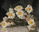 Alan Douglas Baker, White Peonies in Green Bowl, Oil on Board