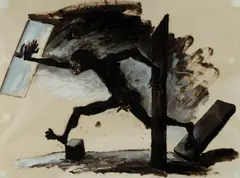 Ken Unsworth, Untitled (Striding Man), c.1980s, Bitumen & Aluminium Based Paints on Paper