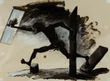 Ken Unsworth, Untitled (Striding Man), c.1980s, Bitumen & Aluminium Based Paints on Paper