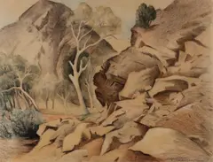 John Roy Eldershaw, Rocky Landscape, W/Clr & Pastel