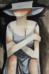 Dorothy Braund, Seated Lady in Blue Dress and Hat, W/Clr & Gouache