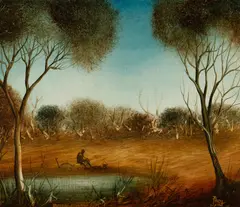 Preparing Yabbie Nets by Pro Hart, Oil on Board, sold May 2022