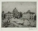 Lloyd Rees, Tuscan Town (From Memories of Europe), 1976, Soft Ground Etching 40/90