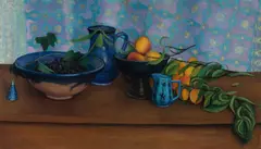 Still Life with Blues by Sophie Dunlop, 2004, Gouache & Pastel on Paper, sold May 2022