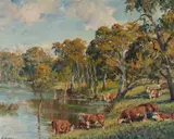 Cathleen Elizabeth Edkins, Cattle Grazing, Oil on Canvas