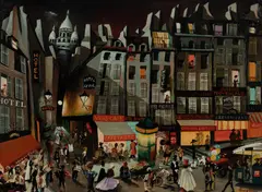 Eugene Barany, Montmartre by Night, Oil on Board