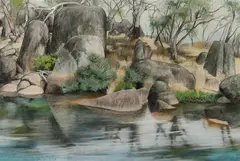 Terry O'Donnell, Rocks on the Kydra River, NSW, 1990, Pastel & Charcoal