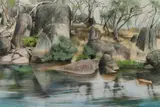 Terry O'Donnell, Rocks on the Kydra River, NSW, 1990, Pastel & Charcoal
