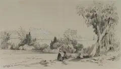 Conrad Martens, Govt House from the Domain, Lithograph with White Highlights