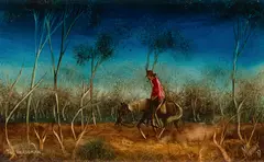 The Horseman by Max Mannix, 1977, Oil on Board, sold May 2022