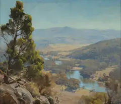 Murray Valley Landscape by Ernest Buckmaster, 1937, Oil on Canvas, sold May 2022