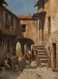 Jacques Carabain, Street Scene, Narni, Italy, Oil on Canvas