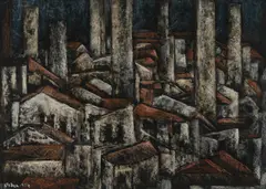 Desiderius Orban, Rooftops and Chimneys, 1954, Pastel