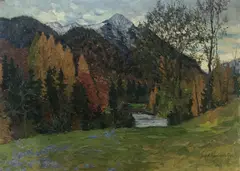 Landscape - Grundlsee, Austria by Josef Maria Auchentaller, 1919, Oil on Board, sold May 2022