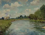 Jane Emmet de Glehn, Thatched Cottage on River, Oil on Canvas on Board