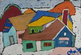 Malcolm de Chazal, Two Houses, Gouache