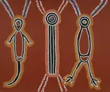 Kangaroo Man, Man and Emu Man by Linda Syddick Napaljarri, 1992, Acrylic on Canvas, sold May 2022
