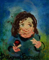 David Boyd, Girl with Red Apple, Oil on Board