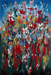 Pro Hart, Wildflowers with Sturt Desert Peas, Oil on Board