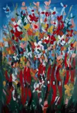 Pro Hart, Wildflowers with Sturt Desert Peas, Oil on Board