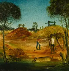 Mine Claim by Pro Hart, Oil on Canvas Board, sold Mar 2022